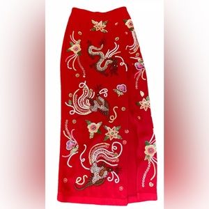Attico NWT Side Slit Beaded Red Silk Skirt